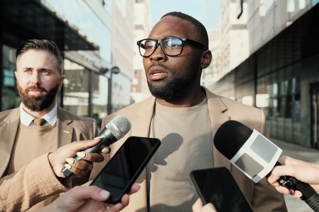 Famous man giving an interview
