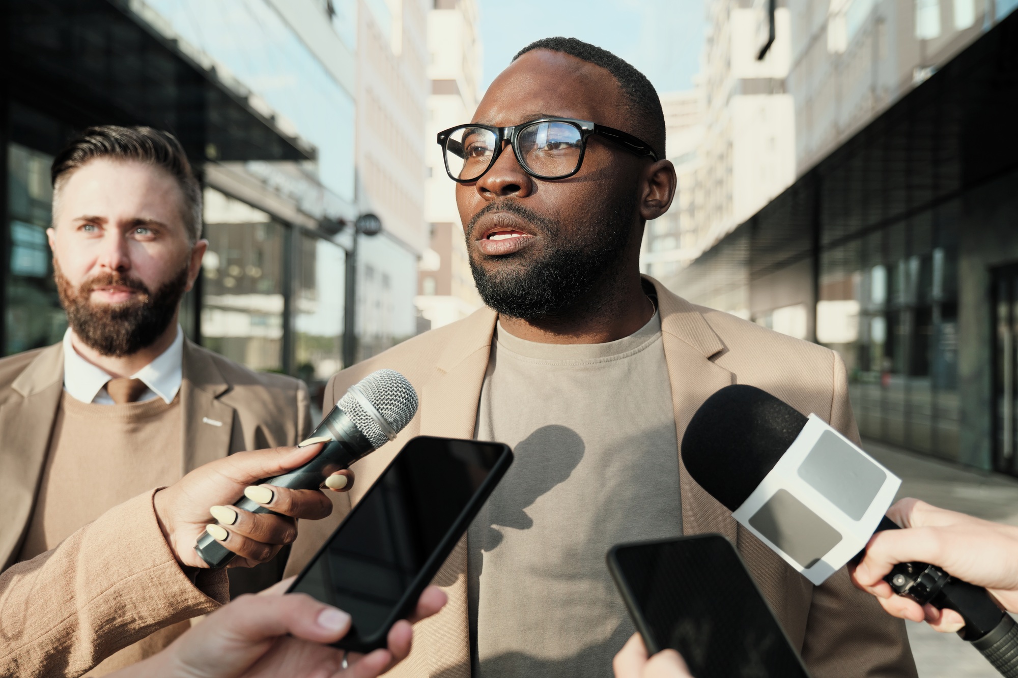 Famous man giving an interview