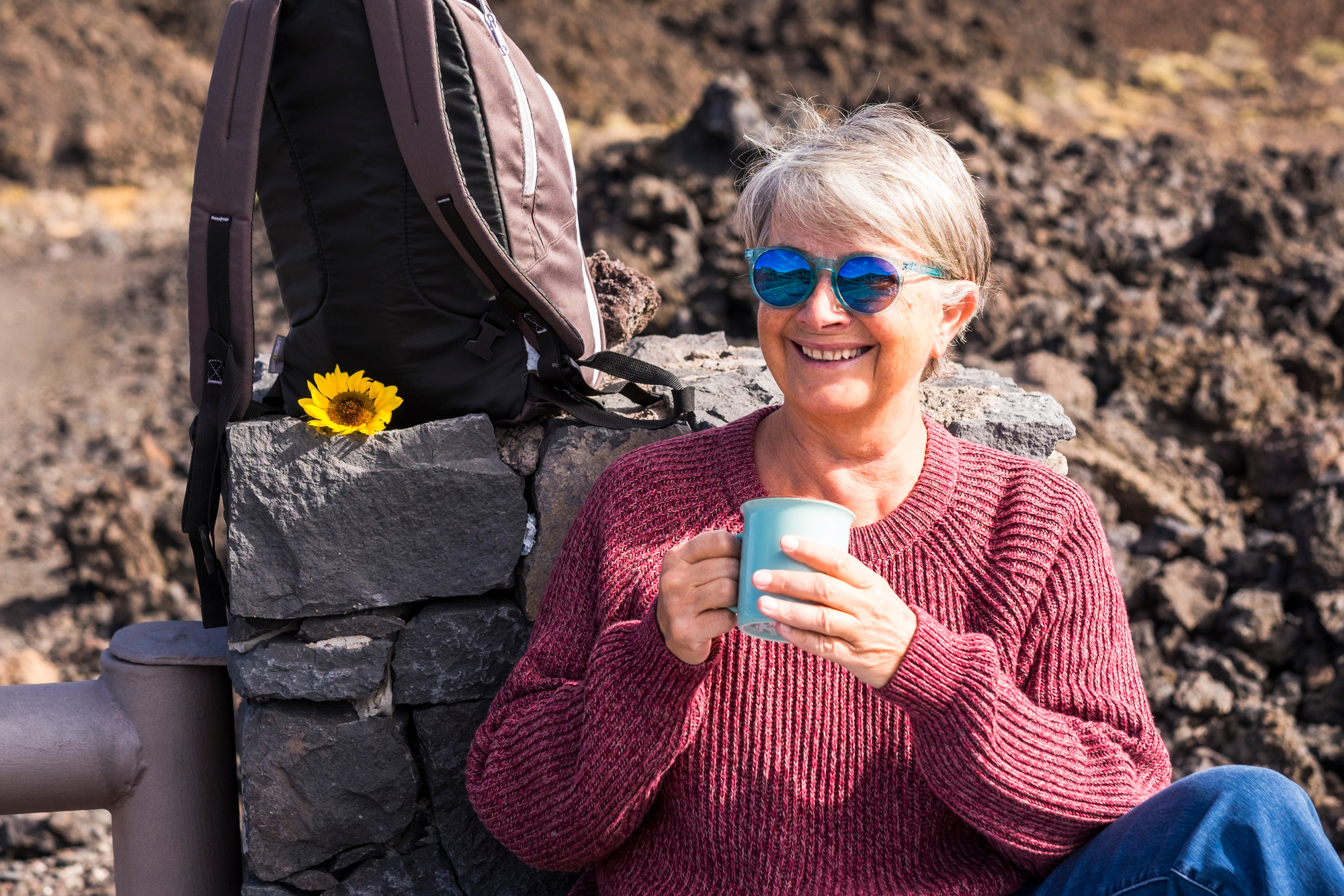 senior aged attractive third age woman smile and enjoy the outdoor vacation travel